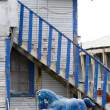 Blue horse and house trim