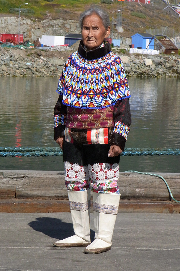 Lady dressed in traditional costume, Narsaq, South Greenland