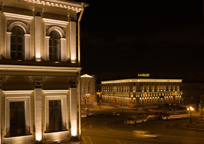 St. Petersburg square at night.