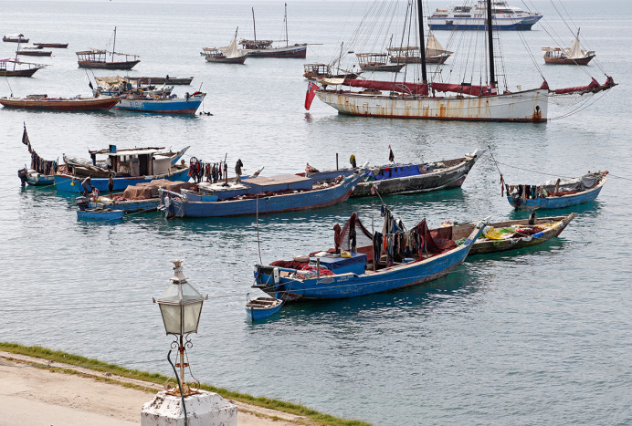 View of fishing boats in Stone Town Harbor