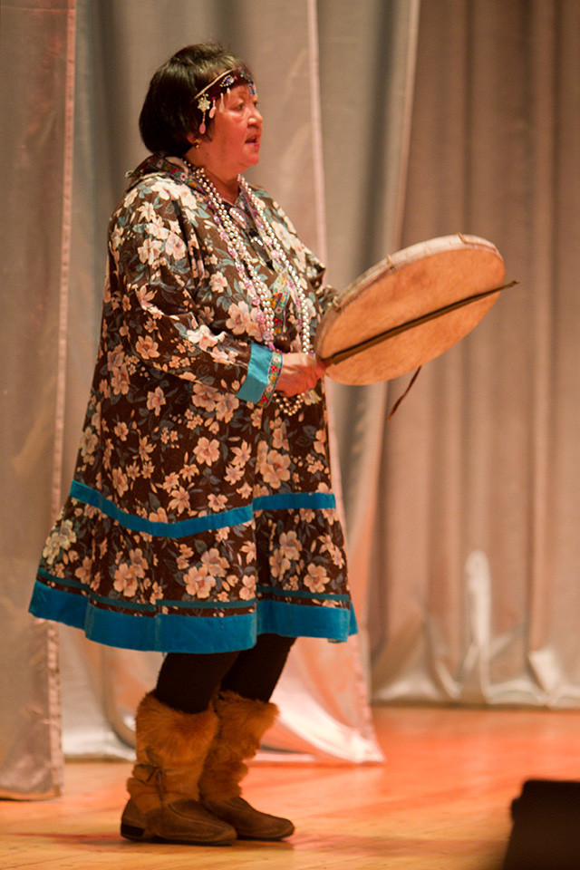 Drummer, cultural performance, Provideniya, Russia