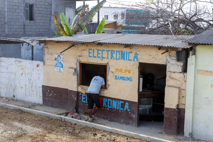 Electronics shop, near Salinas, Ecuador.